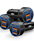 Usb C Car Charger Featuring 90W Fast Charging Multi Port Cigarette Lighter Adapter with four charging ports in a compact design.