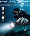 Scuba diver using Rechargeable Underwater Dive Light 2000 Lumens IP68 Flashlight with 3 modes in underwater exploration