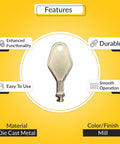 Heavy Duty Die Cast Metal Release Key That Works Like A Champ For Detachable Window Restrictor Stays And Replacement Hardware Tools With Smooth Mill Finish Look, featured on yellow background.