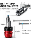 Classic Premium Heavy Duty Motorcycle Handlebar End Weight Sliders In Sleek Black with dimensions for 17-19mm inner diameter fit.