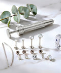 Flat Back Helix Earrings 16G 18G Internal Thread Stud In 316L Surgical Stainless Steel For Helix Cartilage Tragus Nose Labret With Ball Grabber Tool And CZ Options Bar Sizes 6mm 7mm 8mm silver studs and tool