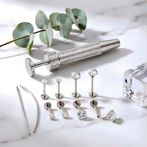 Flat Back Helix Earrings 16G 18G Internal Thread Stud In 316L Surgical Stainless Steel For Helix Cartilage Tragus Nose Labret With Ball Grabber Tool And CZ Options Bar Sizes 6mm 7mm 8mm silver studs and tool