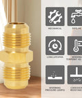Front view: ChillWaves brass flare fittings, 1/4 inch male flare x 1/4 inch male flare union gas adapter, 6-pack
