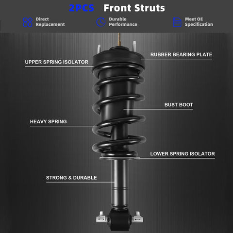 Diagram of 2 Pcs Front Struts Absorber Assembly With Magnetic Spring For Cadillac Escalade ESV Suburban Tahoe GMC Yukon 1500 2015 2020 Front Shock Replacement Premium Quality with labeled parts