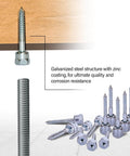 Wood Anchor Vertical Threaded Rod Screw Length One Quarter Inch By Three Inch Steel With Zinc Finish No Pre Drilling Required Easy Install For Wood Projects GST Three Eighths Inch System DIY Friendly Durable Fastening Pack Of Fifty, showing product detail with screws and threaded rods against a wood surface.
