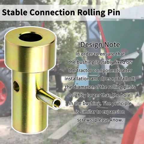 Quick Hitch Adapter Bushings Set for Cat 1 3 Point Tractor Implements Four Piece Bushing Kit with Roll Pins Gold Fits Farm Attachments and Category 1 Tractors for a Snug Secure Connection, gold bushing with roll pin