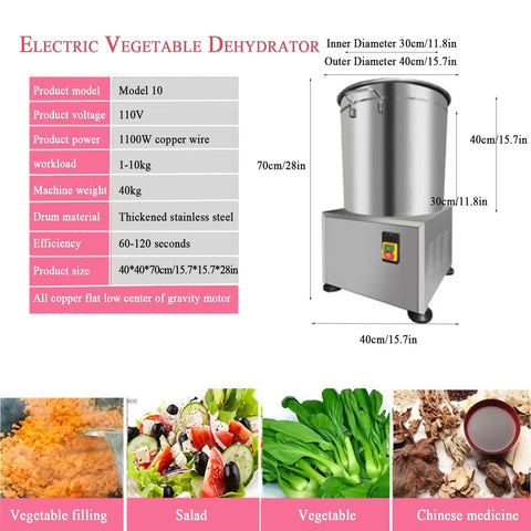 No Sweat Electric Commercial Salad Spinner 22 Liter Auto Timer Vegetable Dryer Stainless Steel Restaurant Grade Lettuce Washer with 40cm diameter.