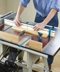 18 Inch Aluminum Miter Bar For Easy Glide On Table Saws, Router Tables, And Workbenches Fits Standard Three Quarter Inch By Three Eighth Inch Miter Slots, Heavy Duty Jig Track Accessory For Precise Effortless Cuts in use on a saw table for precise cuts