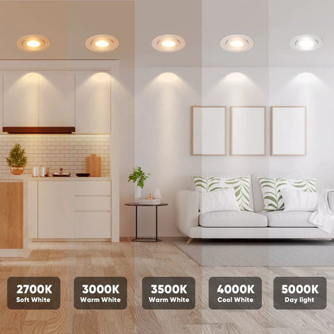 Lighting effects of 4 Inch LED Recessed Gimbal Light With Junction Box 9W 650LM CRI90 Plus ETL Listed in different CCT settings