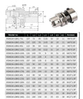 Technical drawing and specifications of Rock Solid HSK A63 CNC Collet Clamping Chuck Featuring Heavy Duty Stainless Steel Construction.