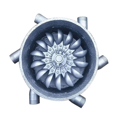 Top view of 3000W Water Turbine Generator For Off Grid Power 220V Micro Hydro System, showing six tubes and copper coil.