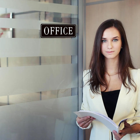 Self-Adhesive Office Door Sign For Home And Business, Waterproof And Fade-Resistant Modern Matte Black Sticker on glass door