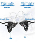 3x8 Speed Bike Shifter Lever Set With Gear Indicator And V Brake Cable showing left 3-speed, right 8-speed levers, cable lengths 165cm, 200cm