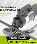 Portable Hydraulic Rebar Cutter Machine Electric Steel Bar Shear For 4-22mm Iron Rods Quick Cuts In 2-3 Seconds Spark Free, 2200W.