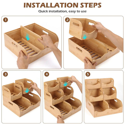 Installation steps for Three Tier Bamboo Pantry Organizer With Ventilated Design And Handy Handles For Fruits Vegetables Potatoes And Onions
