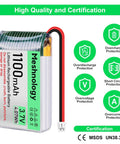 4 Pack 3.7V 1100mAh LiPo Battery With USB Charger Cable 1S Protection Board Micro JST 1.25 Plug For Arduino ESP32 Drone RC Car