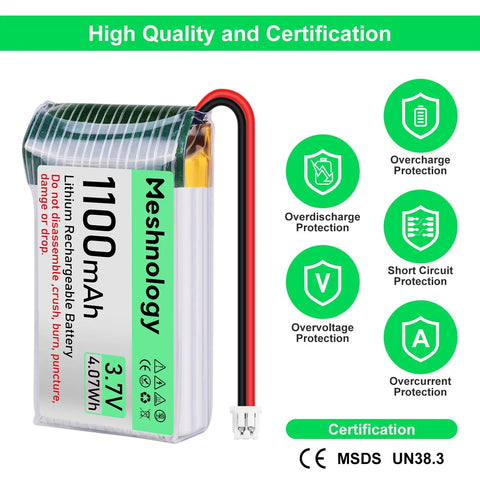 4 Pack 3.7V 1100mAh LiPo Battery With USB Charger Cable 1S Protection Board Micro JST 1.25 Plug For Arduino ESP32 Drone RC Car