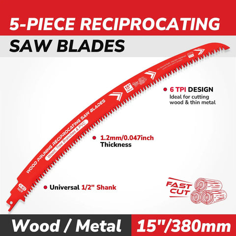 Beefy 15 Inch Arc Edge Reciprocating Saw Blades Set For Tree Trimming And Wood Cutting With Japanese Teeth 6TPI Includes Storage