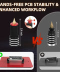 Comparison of Magnetic Third Hand Soldering Tool Set With Four Arms Large PCB Clamp Holder showing different pillar sizes 2.4in vs 1.8in.