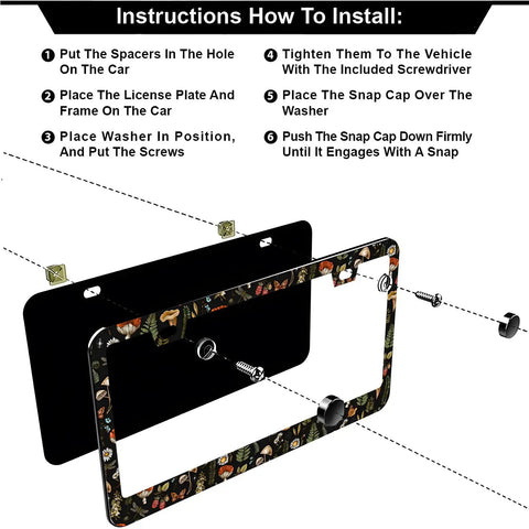 Installation guide for Two Pack Stainless Steel License Plate Frame Covers With Screw Caps For Standard 12.2 By 6.3 Inch Plates
