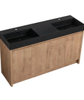 Premium 60 Inch Thick Edge Bathroom Resin Sink With Slick Finish Heavy Duty Build And Sleek Line Designs That Slaps Hard On Vanity Tops While Staying Clean And Totally Dope Daily, large matte black double basin on wood cabinet.