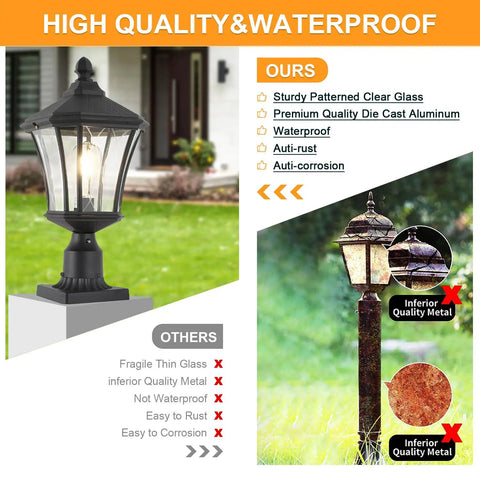 Dusk To Dawn Outdoor Post Lights With Pier Mount Base In Black Weatherproof Aluminum 20 Inch Exterior Pillar Coach Light With Clear Glass For Patio Porch Yard, Killer Modern Industrial Outdoor Lighting