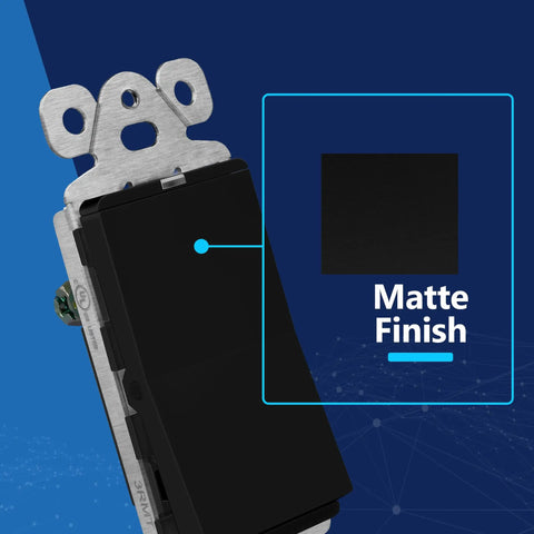 Lighted Decorator Paddle Switch For Easy On Off, 1 Pole, 15A, 277VAC, Matte Finish That Plays Nice With Decorator Wall Plates From Various Brands, Modern Look And Smooth, Quiet Operation. black matte finish