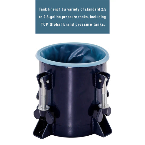 Disposable 2.8 Gallon Paint Pressure Tank Liners Pack Of 48 Fits Most 2.5 To 2.8 Gallon Tanks For Quick Cleanup shown in a pressure tank