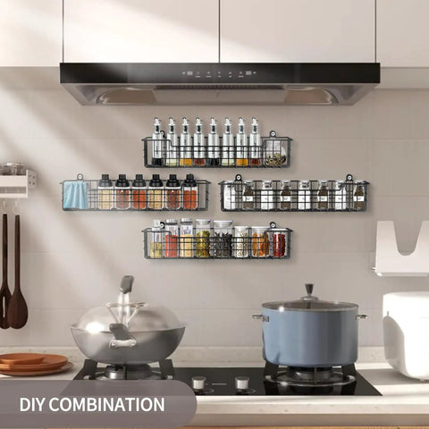 Built Tough Wall Mount Spice Rack Organizer, 2 Pack Heavy Duty Metal Mesh Shelves, Affixes Easily To Cabinets Or Any Kitchen Wall, Keeps Your Spices Tidy And Quick To Grab, Matte Black