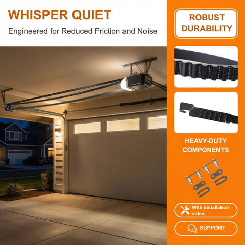 Garage interior with OEM Replacement 237-Inch Garage Door Opener Belt For Chamberlain LiftMaster Sentex Whisper 041A5250 installed