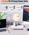 2 Prong To 3 Prong Outlet Adapter Power Strip With 5 Outlets And 3 USB Ports, 5ft Cord, Polarized Plug, wall-mounted setup