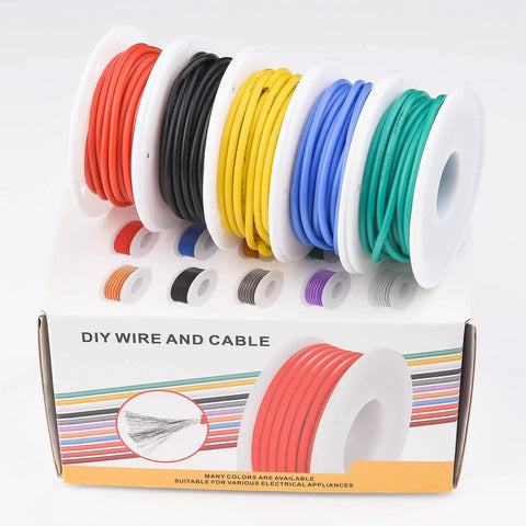 18 AWG Stranded Electrical Wire Kit With Flexible Silicone Insulation Tinned Copper Conductors 0.08mm Strands 2.3mm Outer Diameter 5 Colors Each 16.4ft Pack For DIY Automotive Home And Power Wiring