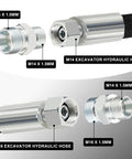 Four M14–M16 hydraulic adapter fittings for mini excavator hoses; chrome-plated steel.