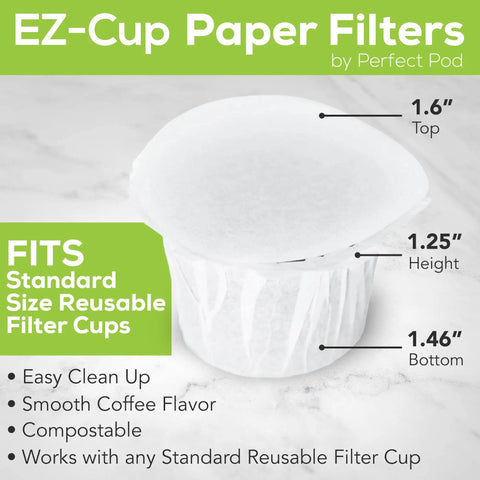 EZ Cup Disposable Paper Filters With Patented Lid For Reusable Coffee Pods, 4 Pack, 200 Filters, Mess Free Cleanup