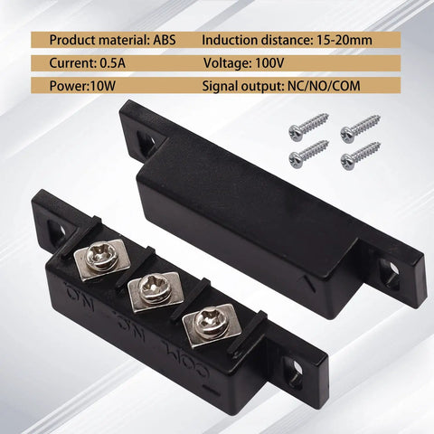 Two Pack MC31B Surface Mount Magnetic Reed Switch Kit For Door Sensors With NC And NO Contacts, fireproof ABS, easy install.