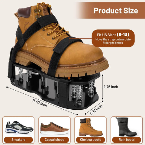 Dual Layer Spike Lawn Aerator Shoes With Self Cleaning Design, Pre Installed Ten Spikes, Adjustable Hook And Loop Straps, size guide