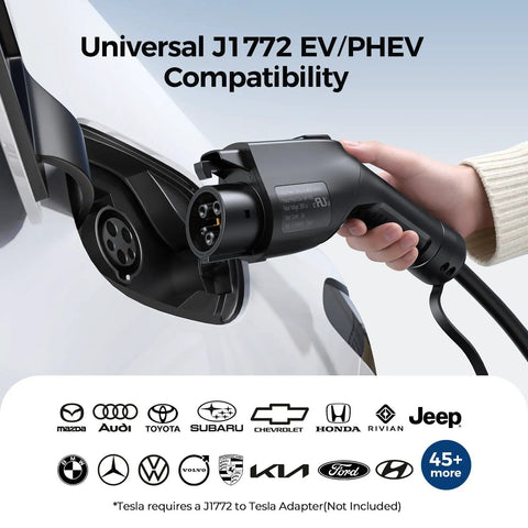 Heavy Duty 48 Amp Level 2 EV Charger With 25 Ft Cable hardwired connection to J1772 port on electric vehicle.