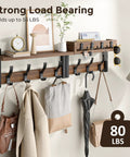 29 Inch Wall Mounted Coat Rack with Swanky Shelf and Heavy Duty Hooks for Entryway Organization Brown Storage Holder for Coats Bags Hats and Mail Hallway Rack that Updates Your Vibe and Maximizes Floor Space showcasing bags, coats, and accessories.