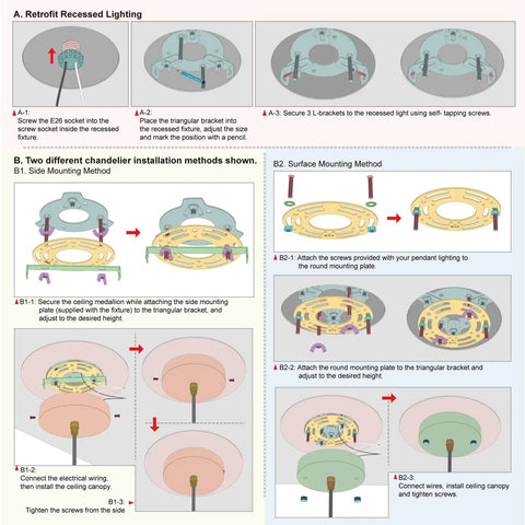Step-by-step guide for retrofitting recessed lighting using a conversion kit for 5 or 6 inch fixtures.