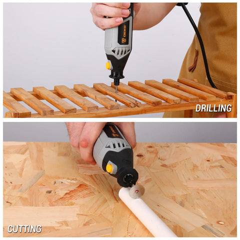 Beast Mode 1.5 Amp Rotary Tool Kit With 42 Inch Flex Shaft, Six Variable Speeds From 8,000 To 35,000 RPM, 129-Piece Accessories Set For Cutting, Sanding, Grinding, Carving, Polishing And DIY Projects. Drilling and cutting wood.