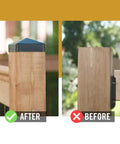 Comparison of wooden posts with an Eazy Pyramid Cap For 6x6 Posts Black Built To Last Heavy Duty Steel Post Cap Fits Over 5-1/2 x 5-1/2 Nominal Square Posts and without.
