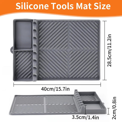 Griddle Mat For Outdoor Grills, Silicone Side Shelf Mat And Drip Pad, 16 By 11.5 Inches, Nonstick Barbecue Caddy For Spatulas And Seasonings, Gray