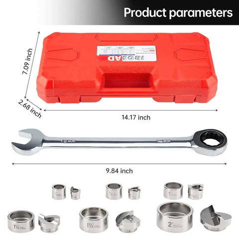 Manual Knockout Hole Punch Driver Kit 1/2 To 2 Inch Conduit Cutter Set With Chromed Punch Dies and red case display