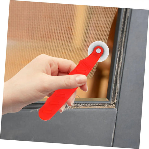 Woman using window screen repair tool kit spline roller set for quick and precise screen fixes, DIY replacement kit close-up