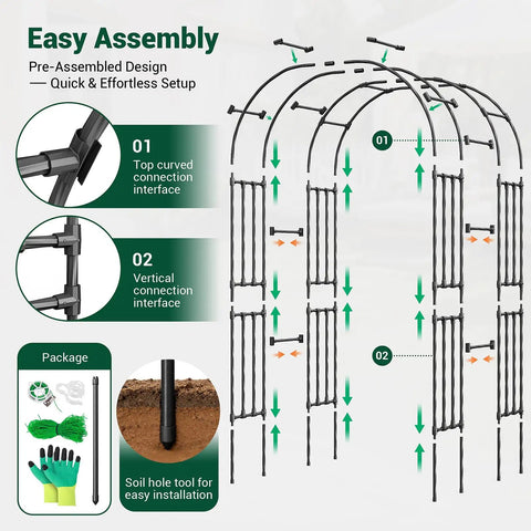 Easy assembly guide for Walk Through Garden Arch Trellis For Climbing Plants Outdoor 3.9x7.9 Feet Steel With PE Coating