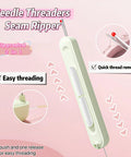 2 In 1 Needle Threader And Seam Ripper Set For Quick Threading Portable And Durable No Fuss Multifunction Sewing Tool For Home And On The Go Automatic Loop Threader For Most Sewing Machines Purple, showing close-up features like easy threading and quick thread removal.