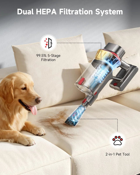 AIPOWAY 650W cordless vacuum cleaner with dual HEPA filtration and 2-in-1 pet tool