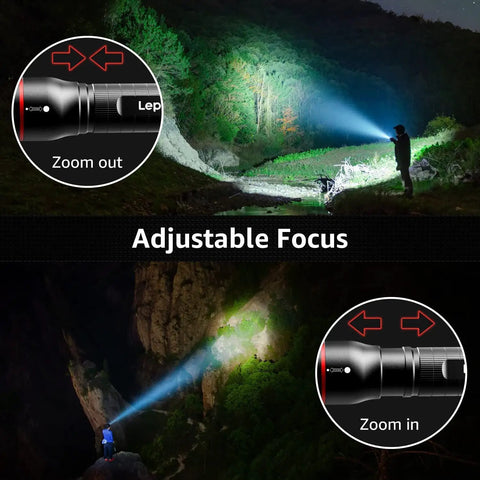 Beast Bright 900 Lumen Tactical Flashlight With Zoomable Beam And OSRAM P9 LED, Five Lighting Modes, showing zoom focus adjustment