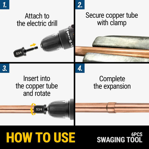 DIY Copper Pipe Swaging And Flaring Tool Set For Electric Drill 11 Piece Swage And Flare Kit step-by-step usage guide