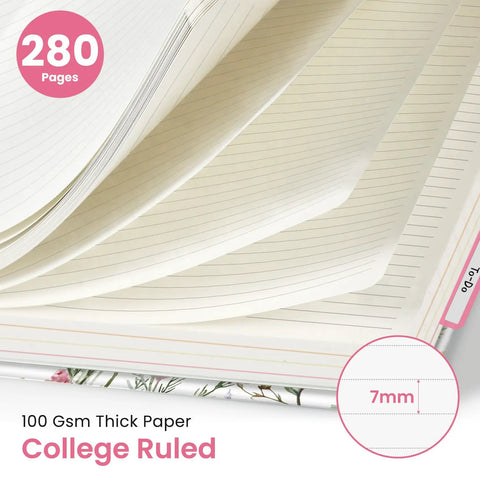 Open pages of Five Subject Spiral Notebook With Removable Dividers And Tabs, 8.5 By 11 Hardcover Journal, College Ruled, 280 Pages